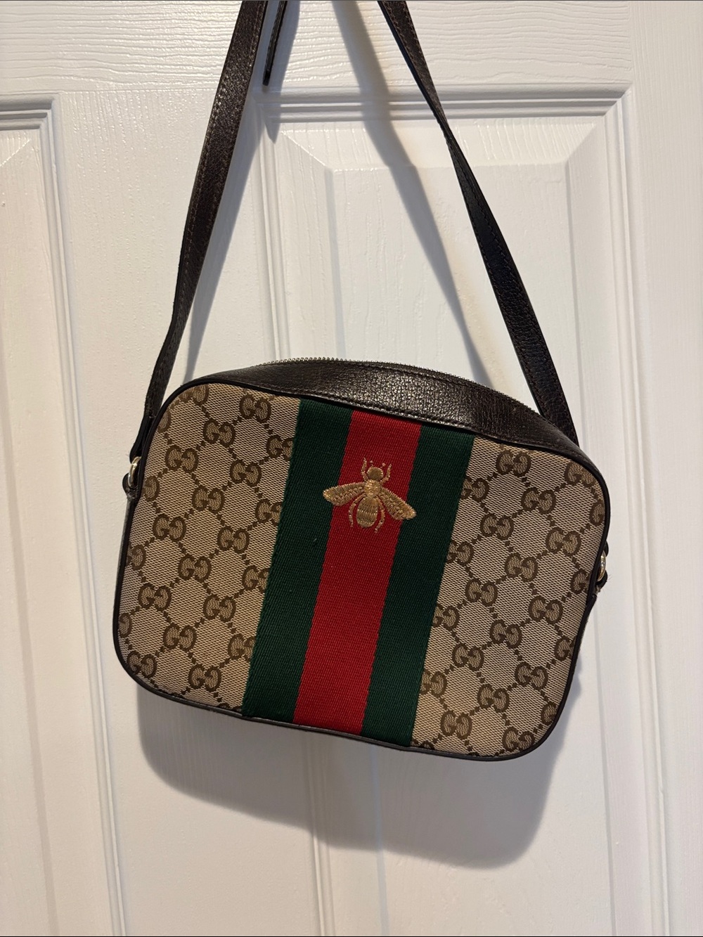 Gucci Beige Brown GG Canvas Crossbody Bag